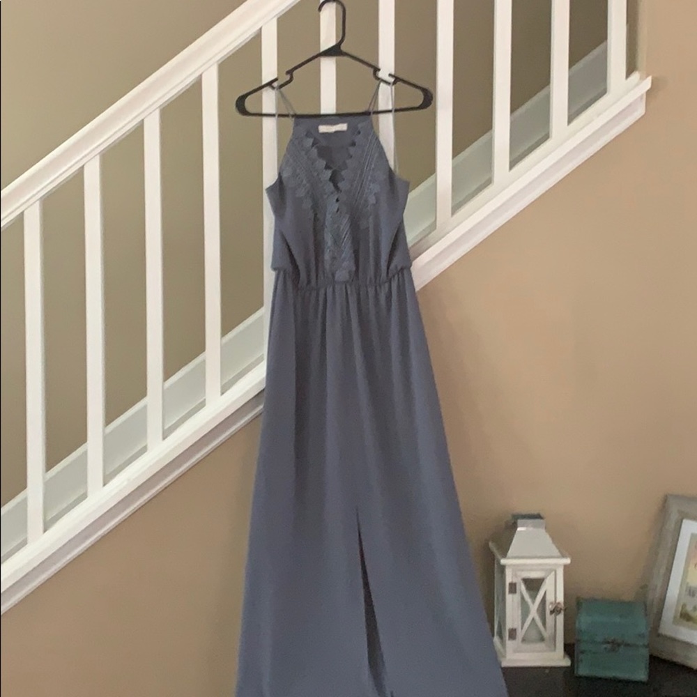 Grey/blue long dress with slit
